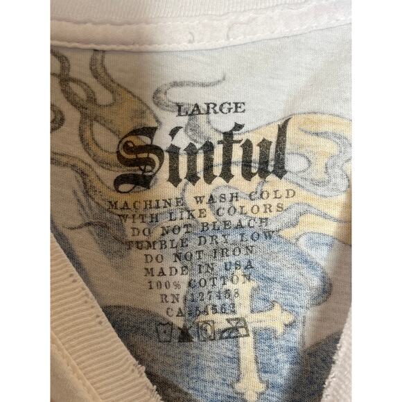 Sinful x Affliction‎ Women Graphic Short Sleeve Tee Large Blue Gold - Picture 3 of 6